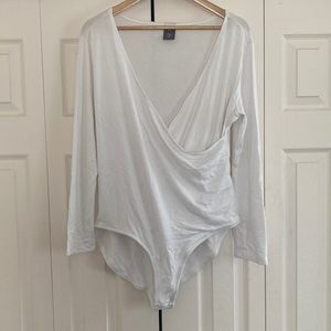 White Knit V-Neck Bodysuit